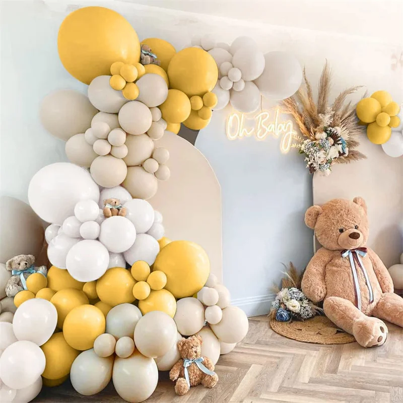 108Pcs Yellow Balloons Garland Kit Mustard Yellow Sand White Pastel Ballons for Birthday Baby Shower Gender Reveal Party Deco