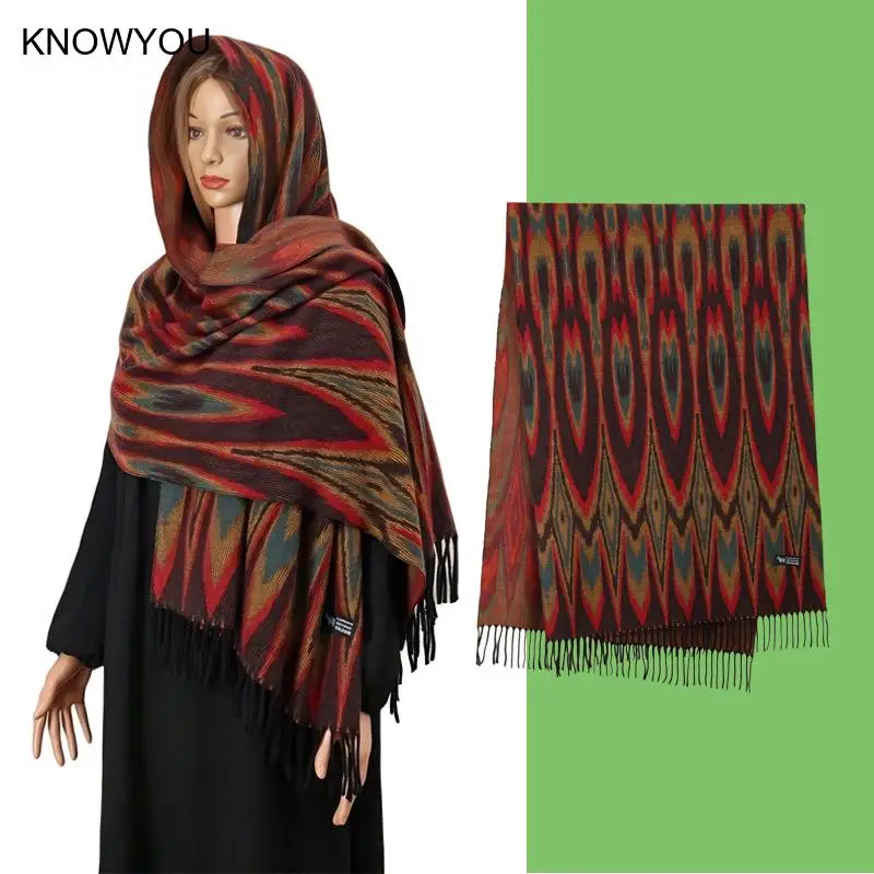 

Ethnic Style Shawl for Men and Women Printed Travel Cape Autumn and Winter New Muslim Hijab Soft Artificial Cashmere Scarves