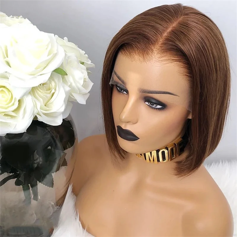 13x4 Brown Blonde Bob Lace Front Human Hair Wigs Brazilian Princess Hair Straight HD Transparent Lace Frontal Wigs For Women