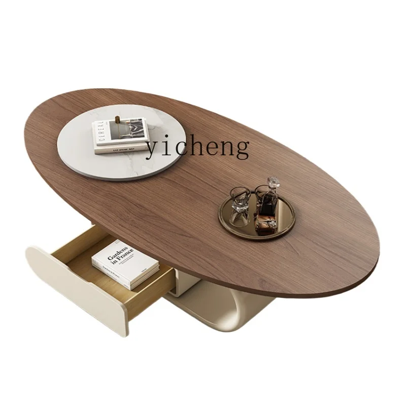 

New Chinese Style Tea Table Living Room Home Minimalist round Arc Edge Retro Walnut Color