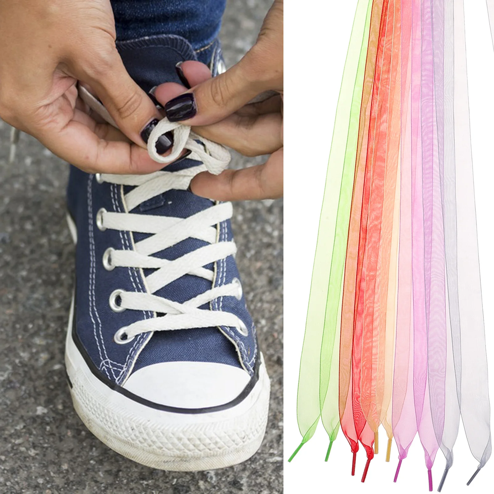 

5Pcs Chiffon Ribbon Shoelaces Colored Wide Flat Shoe Strings for Sneakers Women Girls Fat Shoe Laces for Sneakers