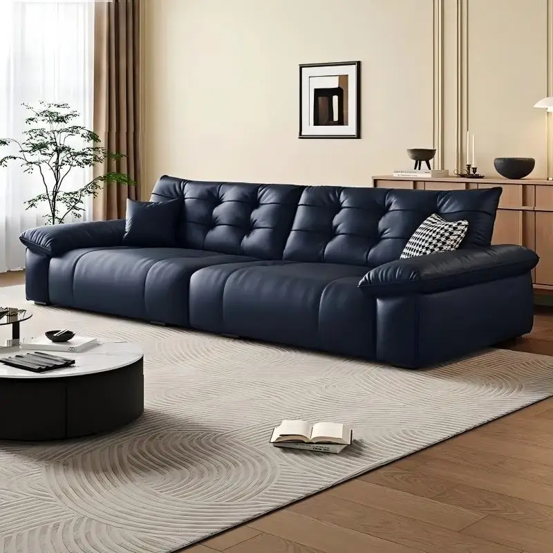 Italian minimalist sofa modern simple living room small apartment light luxury first layer cowhide leather art sofa