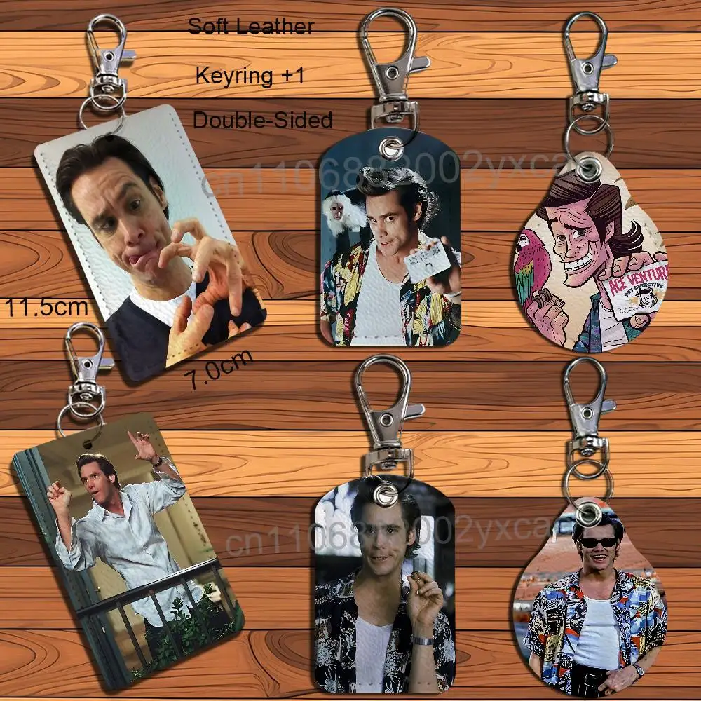 Porta-Cartões Retangular de Couro com Tema Jim Carrey Ace Ventura, com Design de Humor Abstrato, Chaveiro e Argola para Chaves