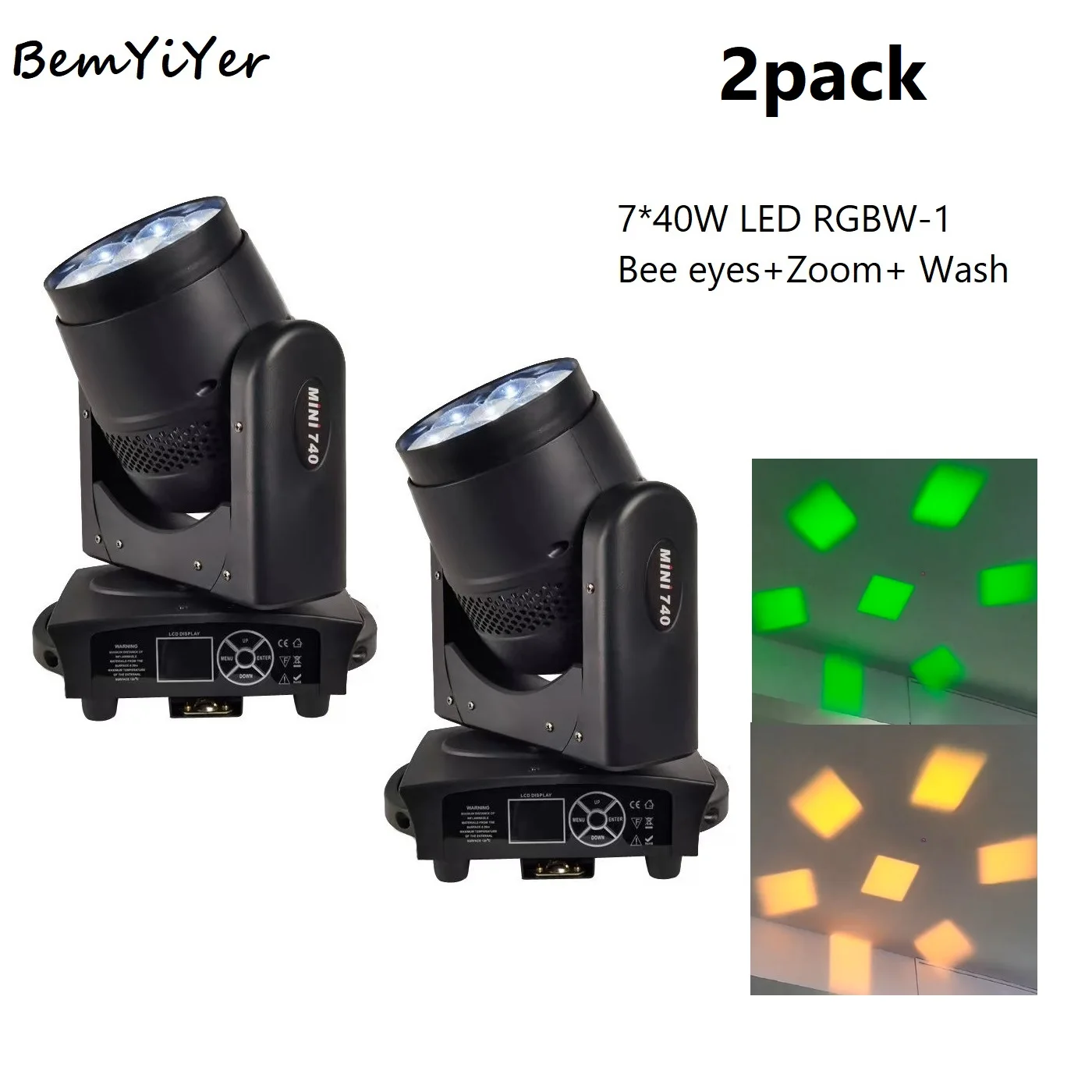 

BemYiYer Mini 7*40 Вт светодиодный светильник с пчелиными глазами CTO ZOOM, прожектор с подвижной головкой, DMX, сценическое освещение QUAD-RGBW, DJ, вечеринка, ночной клуб, освещение