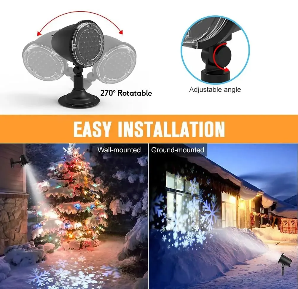 2 set proiettore di natale proiettore di fiocchi di neve luce a LED con illuminazione paesaggistica remota per decorazioni di nozze di natale di Halloween