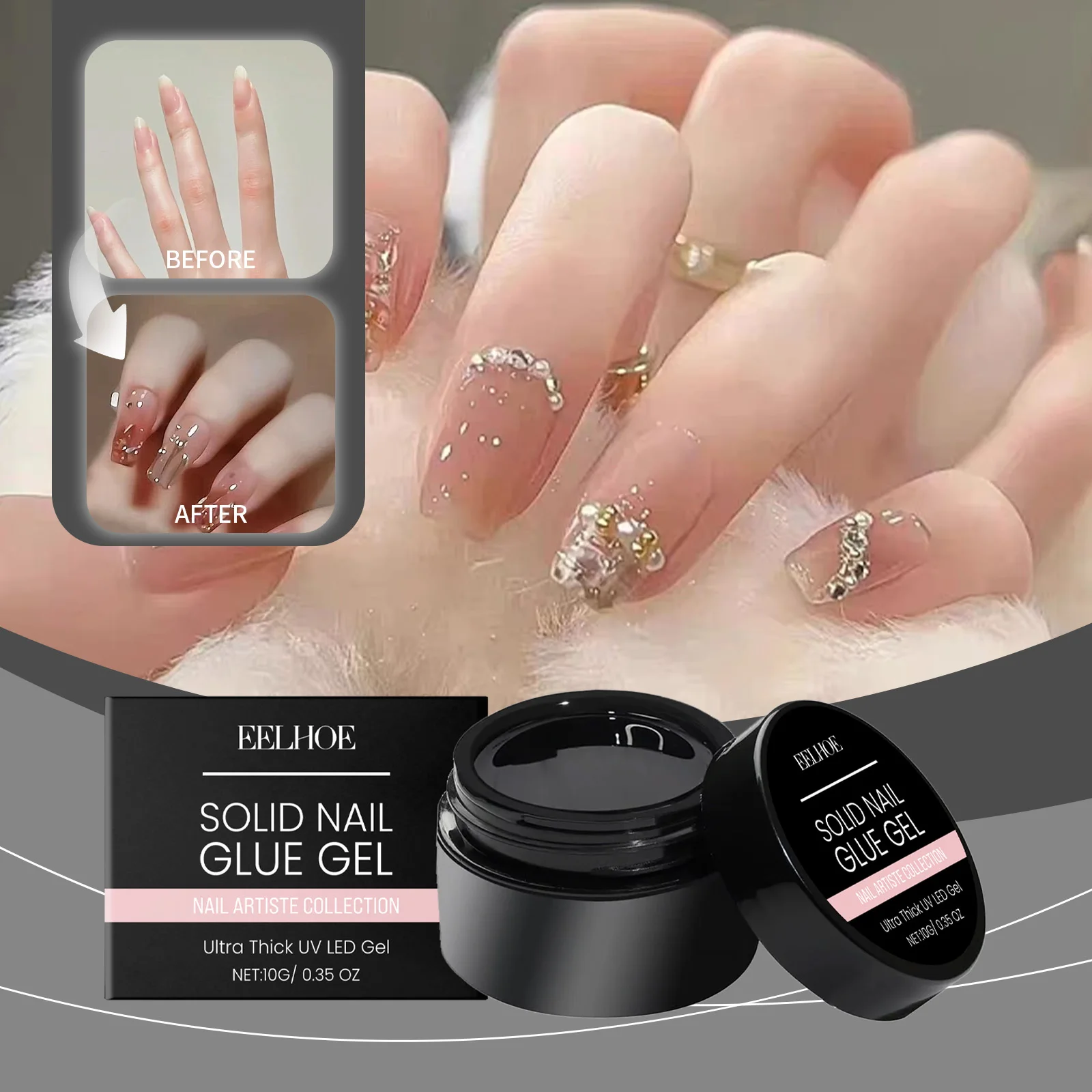 Solid Nail Glue Gel - เจล UV/LED ระดับมืออาชีพสําหรับการต่อเล็บและการซ่อมแซมที่แข็งแกร่ง - 10g/0.35oz - Nail Artiste Collection