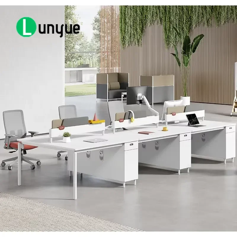 Modern White Modular Office Desk Workstation Cubicle Partition for 6 8 Person Seats Computer Table Furniture with Divider