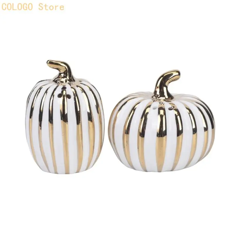 Seasoning Dispenser Shakers, 2Pieces White Finish with Gold Accent Ribbed Powder Condiment Jars for Kitchen Use and Dining Table