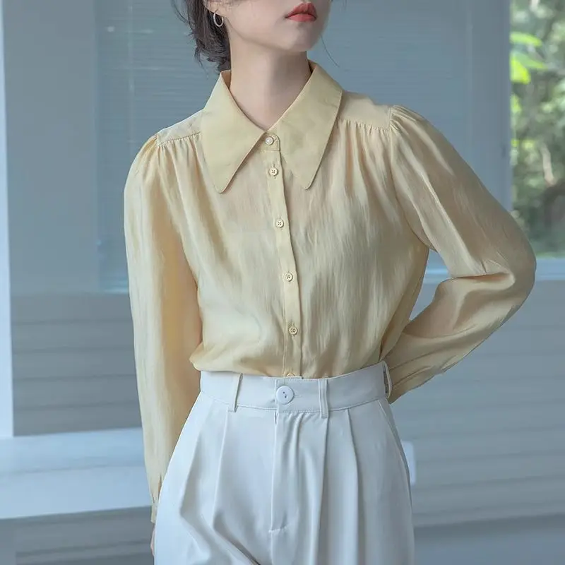 Woman\'s Clothing French Grace Style Romantic Elegant Leisure OL Niche Unique Pointed Collar Puff Sleeve Shirt All-match Fashion