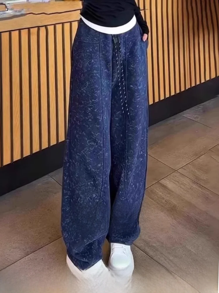 

Женские широкие брюки-палаццо с завязками на талии, тай-дай, больших размеров, с эффектом похудения, повседневные, с высокой талией, для работы и отдыха