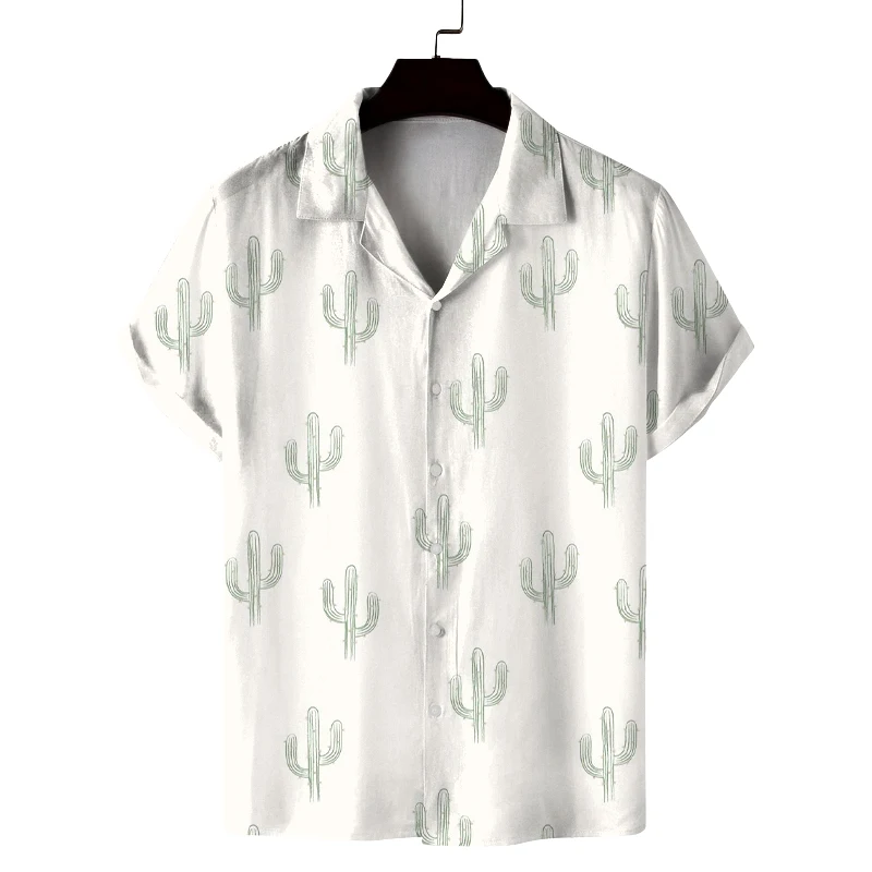 

Men's summer Cuban collar short-sleeved shirt with cactus print men's shirt comfortable, breathable and versatile