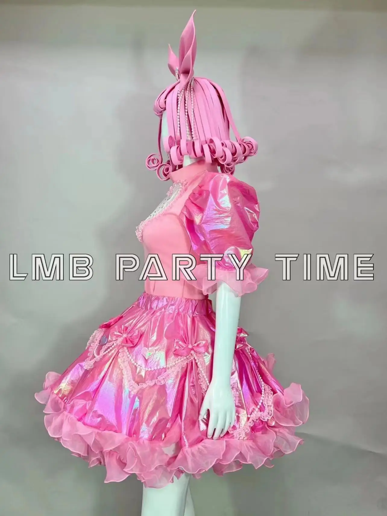 Roze Pofmouw Bodysuit Tutu Jurk Headress Mooie Cosplay Kostuum Volwassen Rollenspel Feest Verjaardagsdanseres Zangeres Podiumkleding