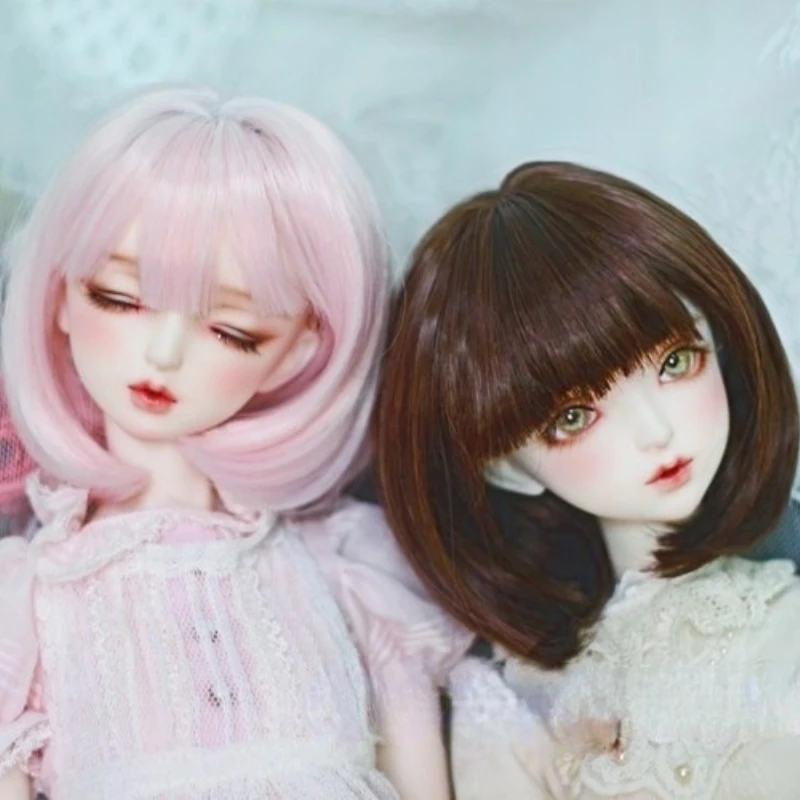 Pink Bobo Short Hair 60cm Doll Accessories 1/3 1/4 Bjd Doll Wig with Bangs Wig Dress Up Toys for Girls