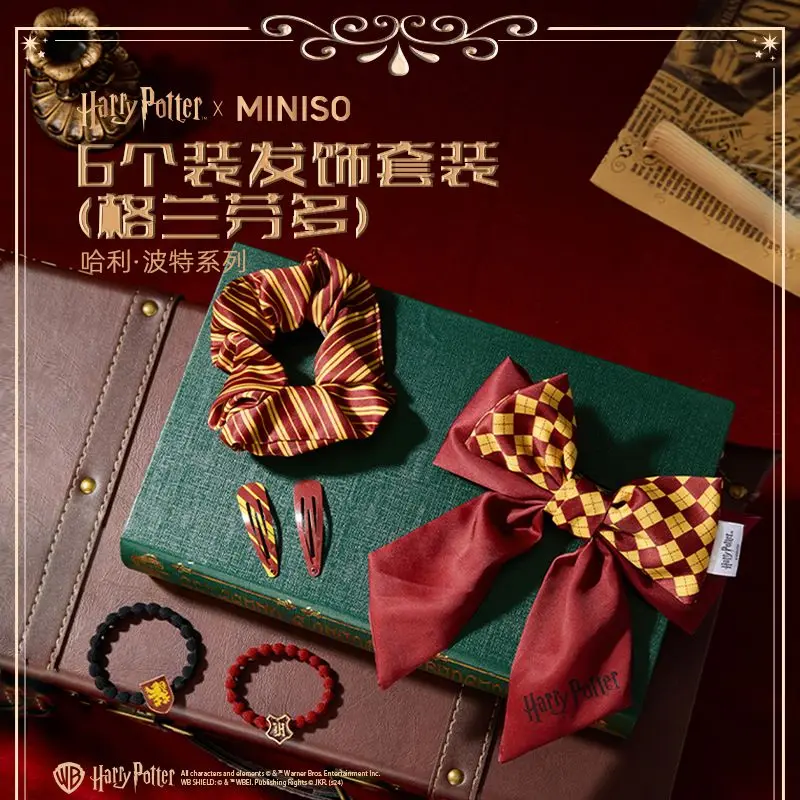 Miniso Harry Potter Hair Accessories Set Anime Cartoon Cute Girls Portable Bow Hair Tie Hairstyle Decoration Kawaii Kids Gift