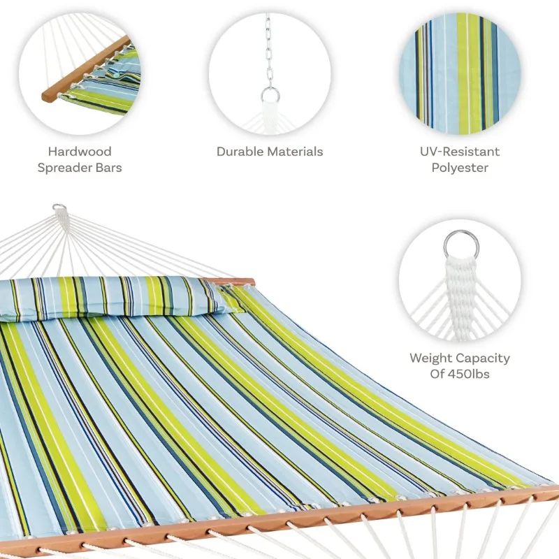 2-Person Quilted Polyester Spreader Bar Hammock, 450 lb Capacity