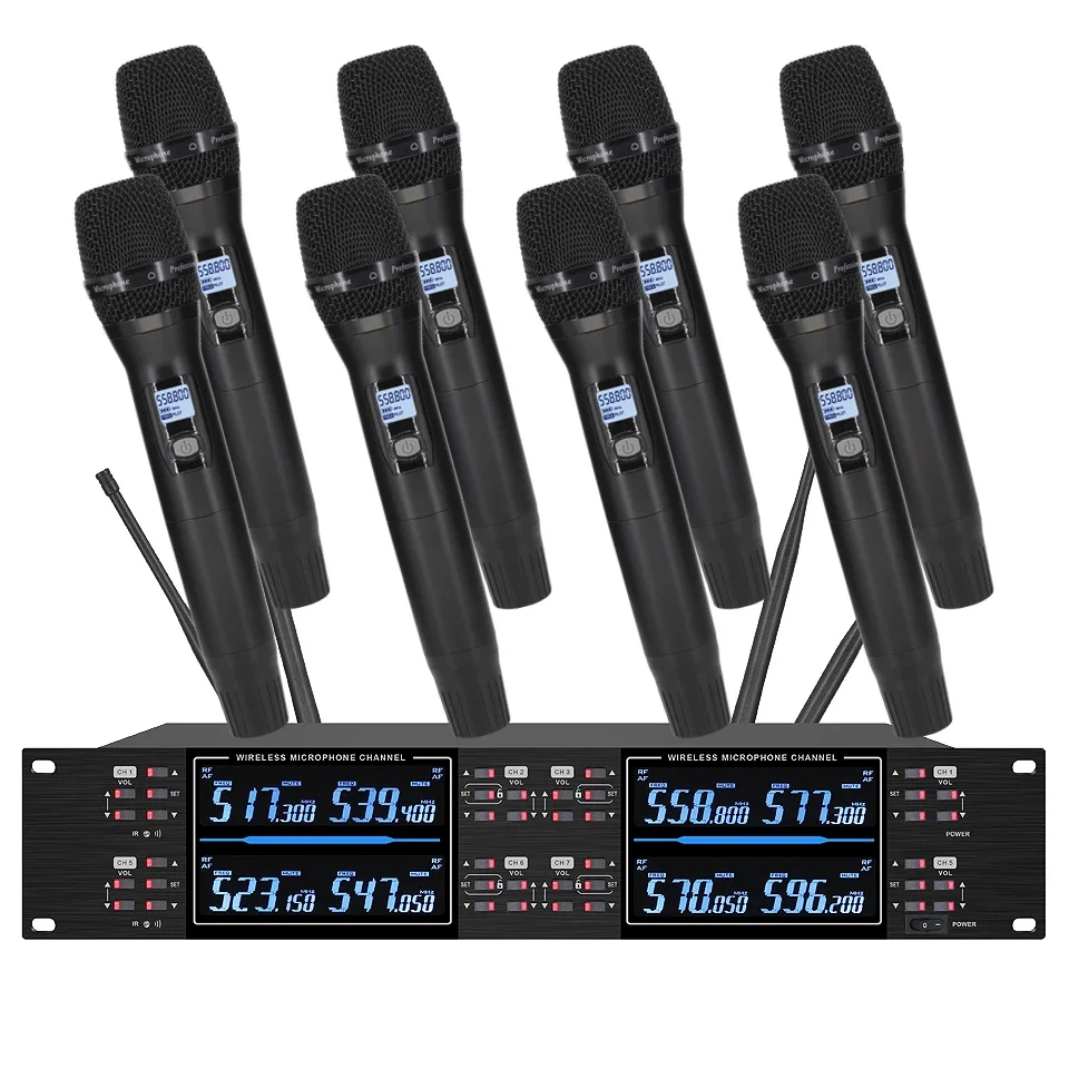 Professional wireless microphone high-frequency, handheld karaoke lavalier microphone, 8-channel stage performance