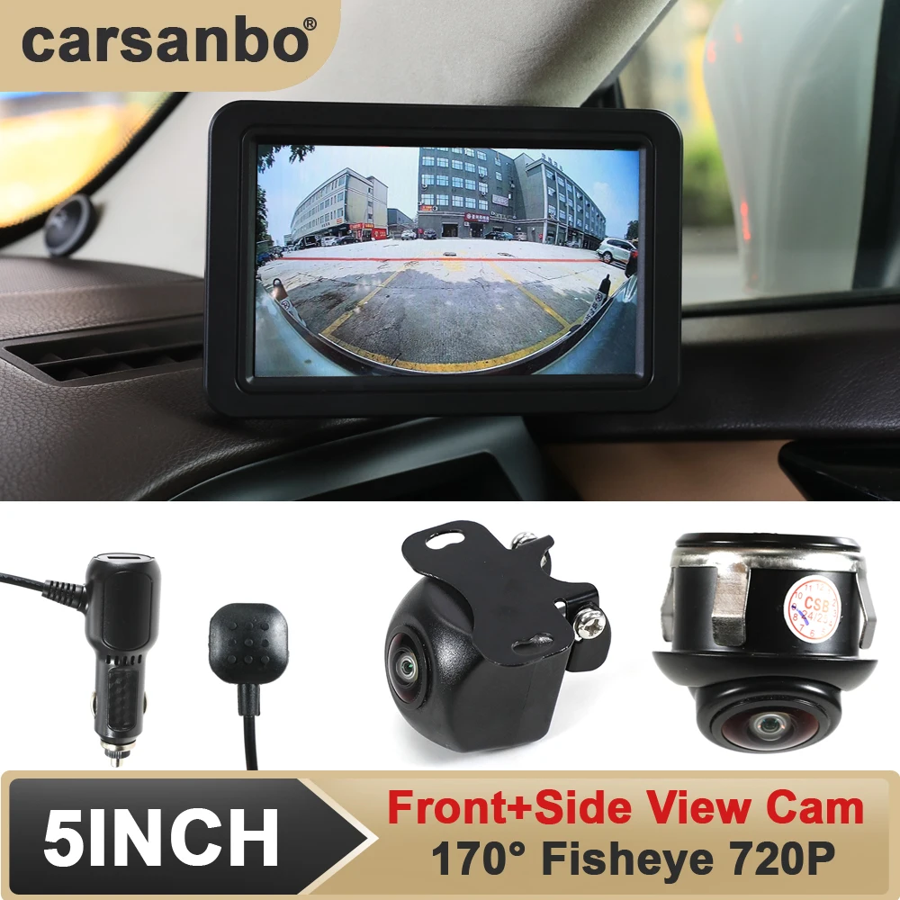 Carsanbo Digital Side View Camera and Front view camera 720P AHD With 5 Inch Display Monitor For Car Blind Spot Visual System