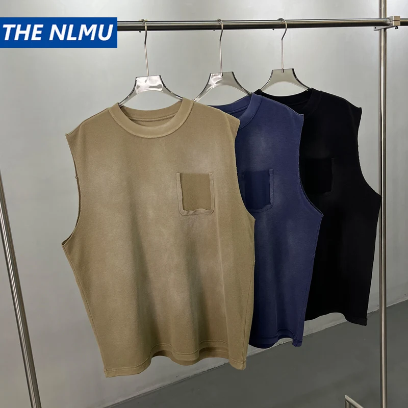 

Топы на бретелях в стиле хип-хоп 2026, мужская винтажная потертая футболка без рукавов, дышащие топы в стиле Харадзюку, уличная одежда