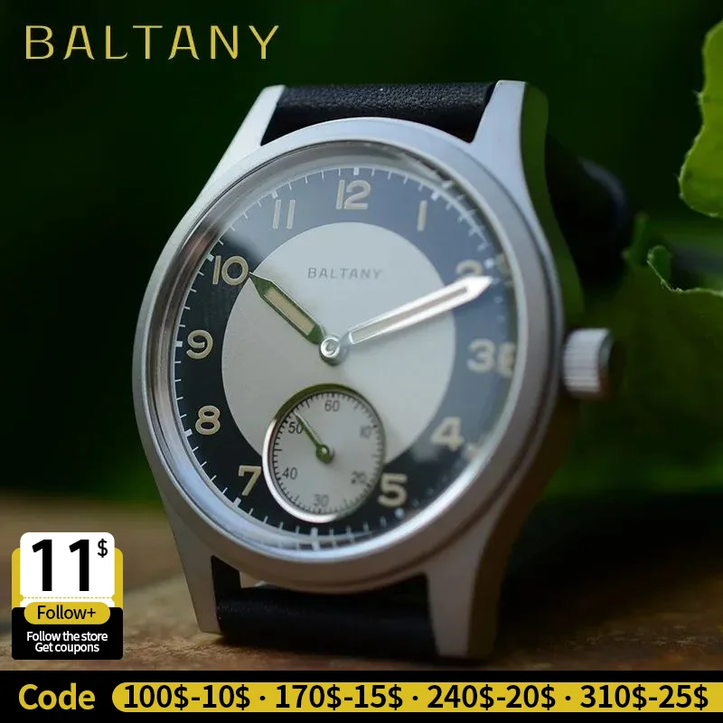 Baltany S2027 Herren 36 mm Quarz-Kleideruhr, Saphir, Retro, leuchtender Edelstahl, wasserdicht, 10 Bar, Smoking-Armbanduhr