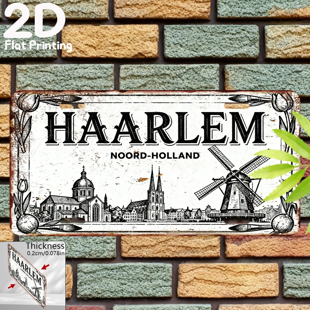 2D Flat, 1pc Dutch Haarlem Netherlands Metal Sign - Retro Dutch Car Number Plate Style (15.24Cm X 30.48Cm) Wall-Mountable Sign,