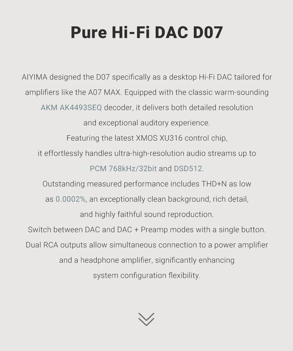 AIYIMA D07 DAC XMOS XU316 AKM 4493S HIFI Mini Desktop-Decoder PCM 768kHz/32Bit DSD512 Optischer/Koaxial/USB-Eingang RCA-Ausgang – Detail 5