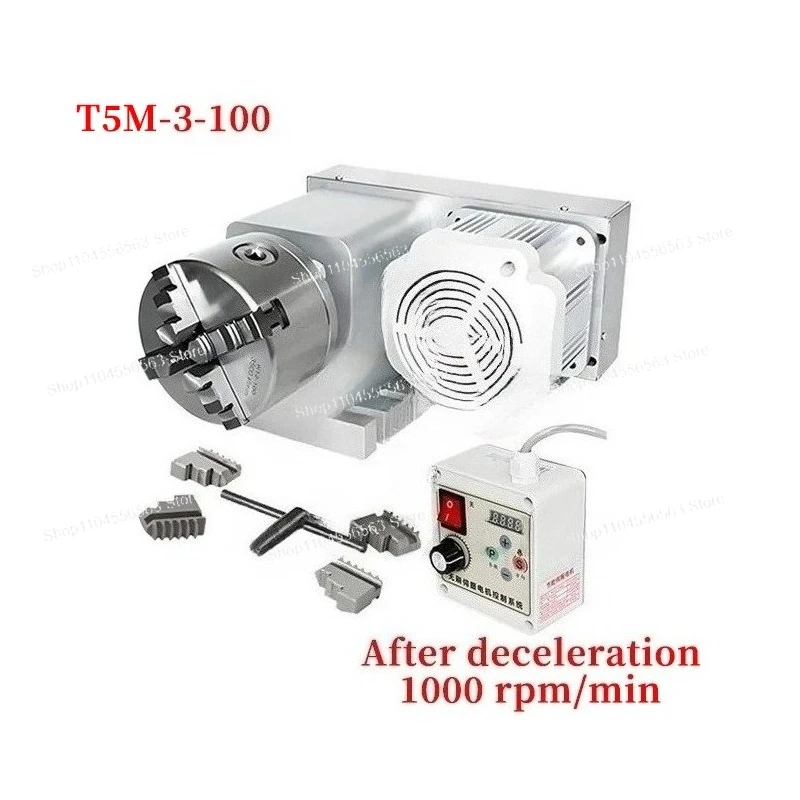 Adjustable Speed T5M-3-100AB 4th Axis Rotary A-Axis Indexing Head 100mm 3-Jaw Chuck for CNC Milling Machine