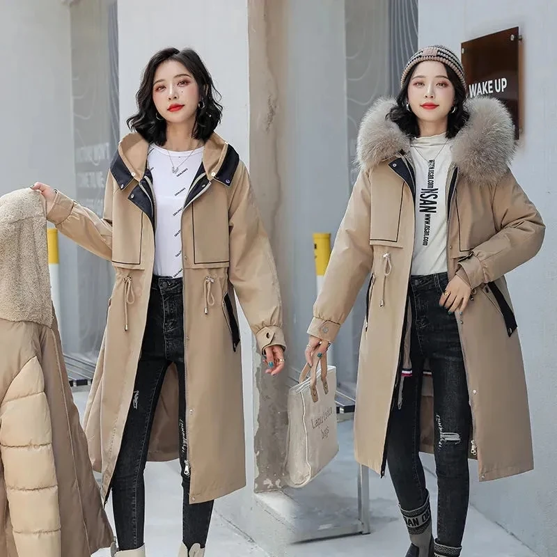 

2025 New Women's Thick Warm Fur Lining Long Parkas Winter Jacket Fur Collar Hooded Coat Casual Detachable Parkas Mujer