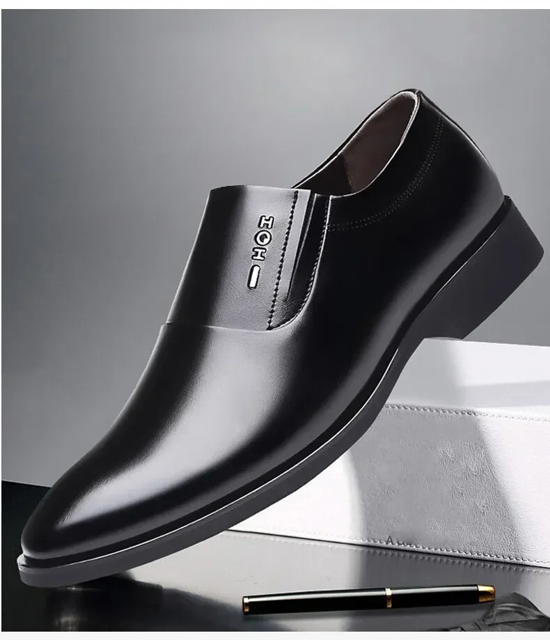 Men Business Dress Leather Shoes Spring Leisure PU Leather Breathable Soft Sole Invisible Elevated Anti Slip Casual Sneakers