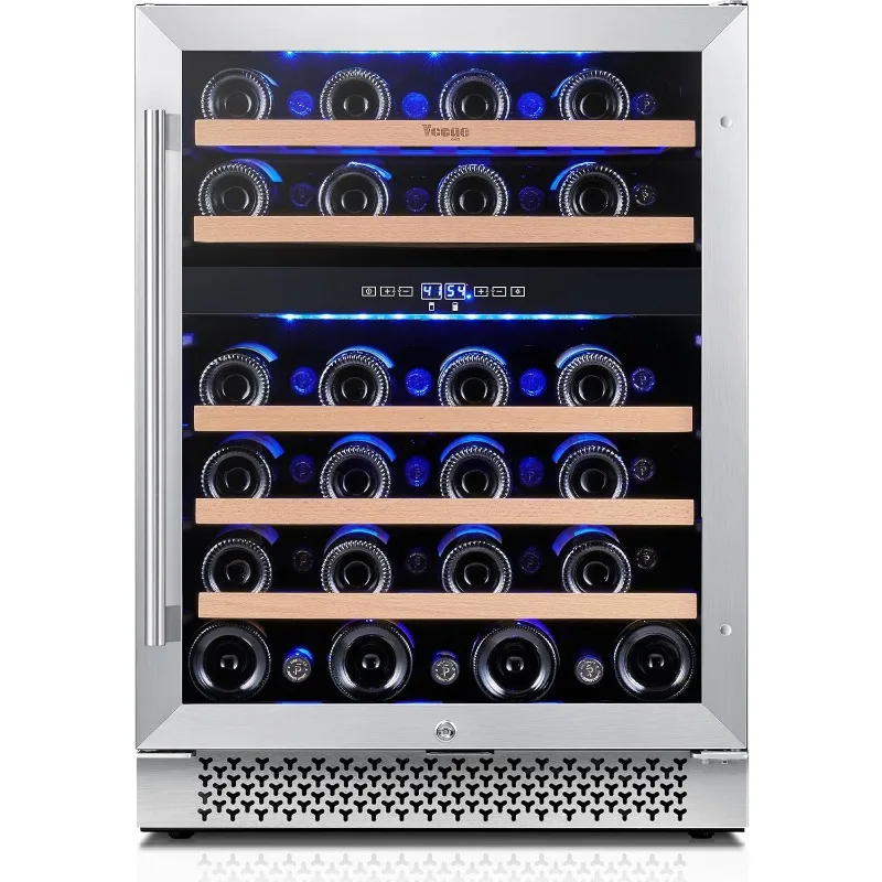 

24 Inch Dual Zone Wine Fridge Hold 47 Bottles,reestanding Under Counter Fridge Lockable for Beer Soda Drink Home Bar Office