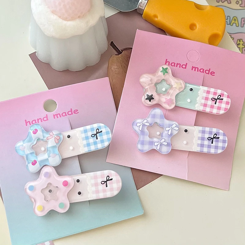 1Pcs Cartoon Cute Star Acrylic Hair Clip Women Girls Sweet Hairpins Side Bangs Clip Barrettes Versatile Hair Accessories Gifts