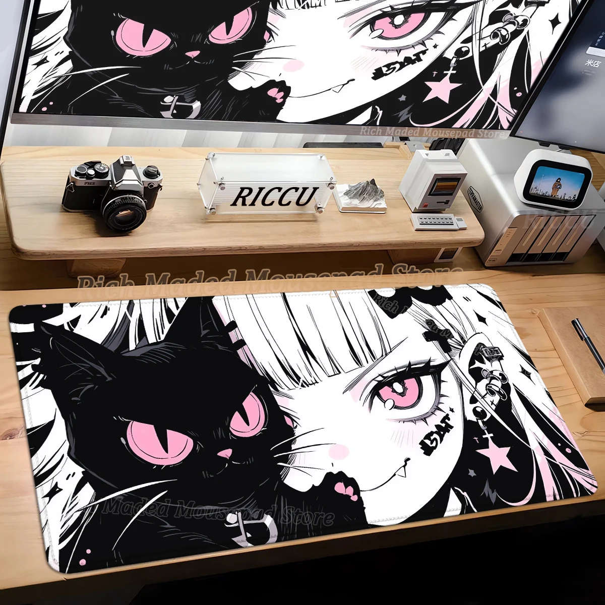 

Black Cat Girls Mouse Pad XXL Laptop Accessories Office Gamer Keyboard DeskMat Non-Slip PC Rubber Gaming Mousepad 900×400 Carpet