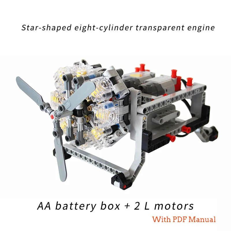 MOC Creative Electric High-tech Parts Building Blocks Motor 8-cylinder Engine Mechanical Model DIY enlighten Toy for kids gift