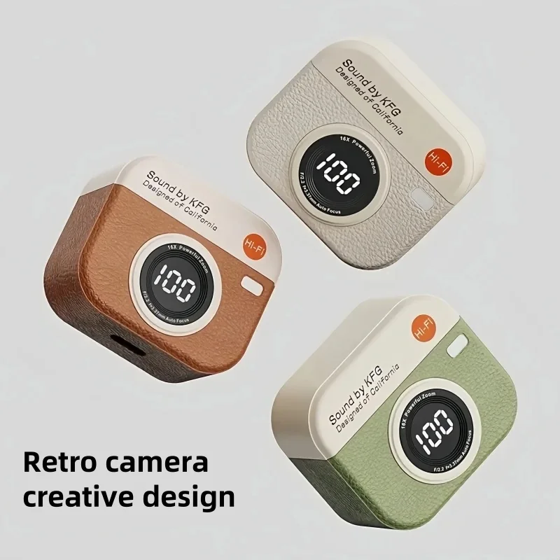 Auriculares Inalámbricos Bluetooth, Semi-Intraaurales, Diseño Creativo de Cámara Retro, Pantalla de Batería, Auriculares con Batería de Larga Duración