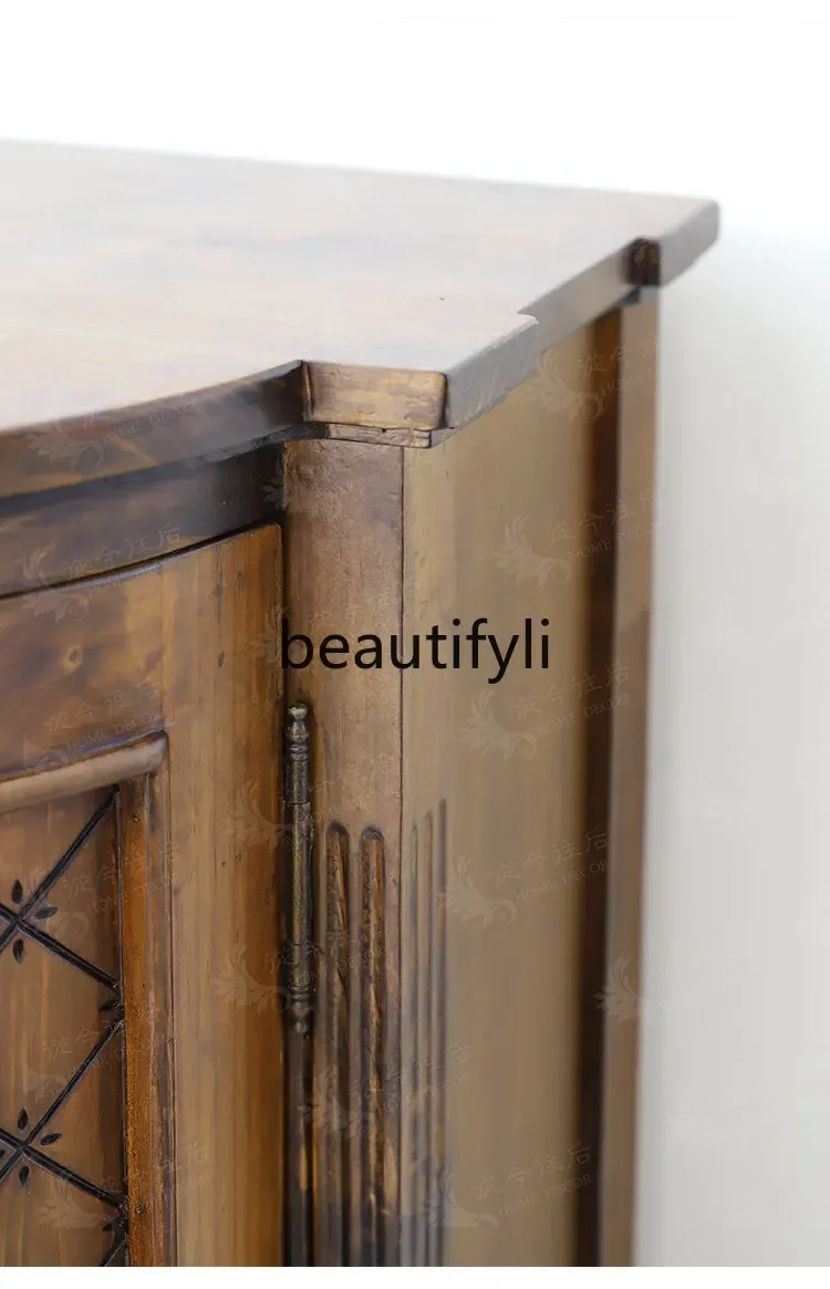 American retro new Chinese entrance dining side cabinet rhombus pattern solid wood living room side cabinet display cabinet