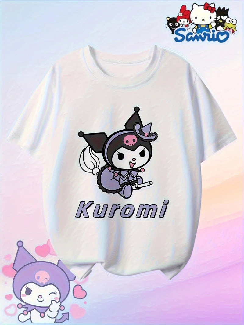 

Ladies' Cool Lomi Anime T-shirt - Cute Cool Lomi Logo Printed Casual Short Sleeve Top, Soft Comic Style Loose Round Neck Design