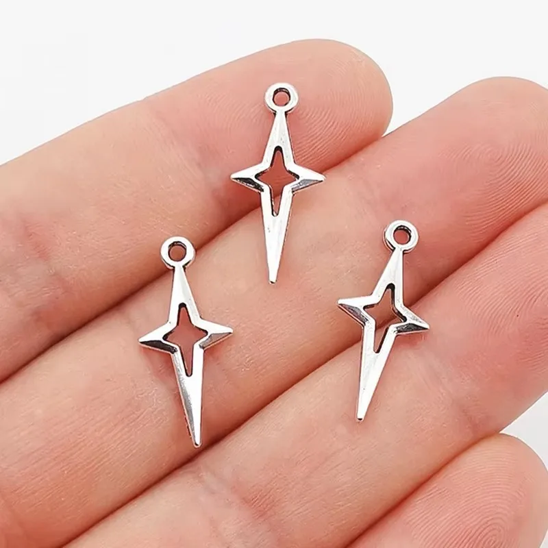 40Pcs/Lot Silver Color 23x10mm Star Charm Shooting Stars Pendant Fit DIY Handmade Metal Alloy Jewelry Making Finding Supplies by