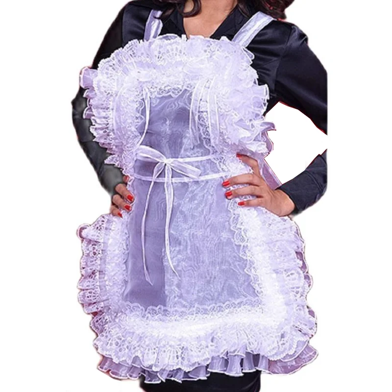 

Adult Giant Baby Maid White Thin Semi Transparent Organza Sissy Apron with Adjustable Back Dress Accessories for Customization