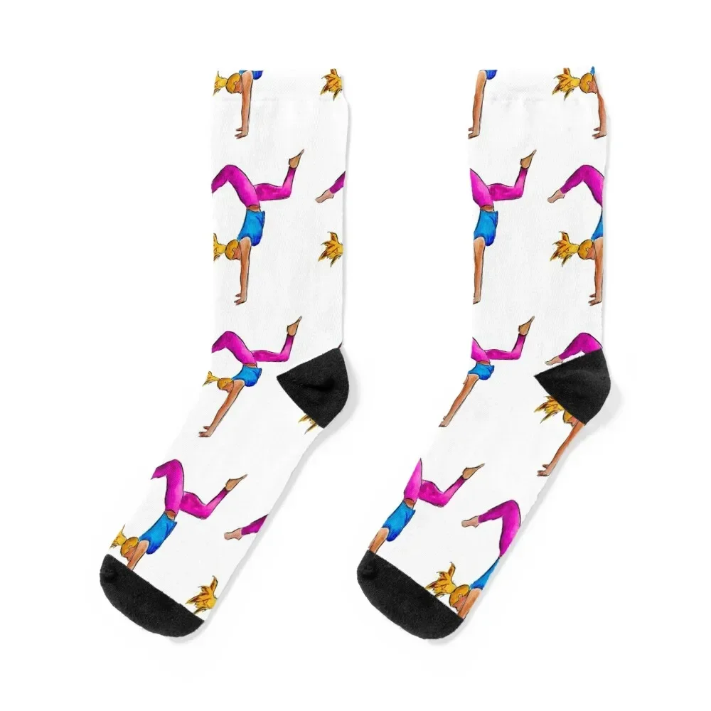 Blonde Girl Doing Handstand Socks cotton Wholesale floor aesthetic Woman Socks Men's