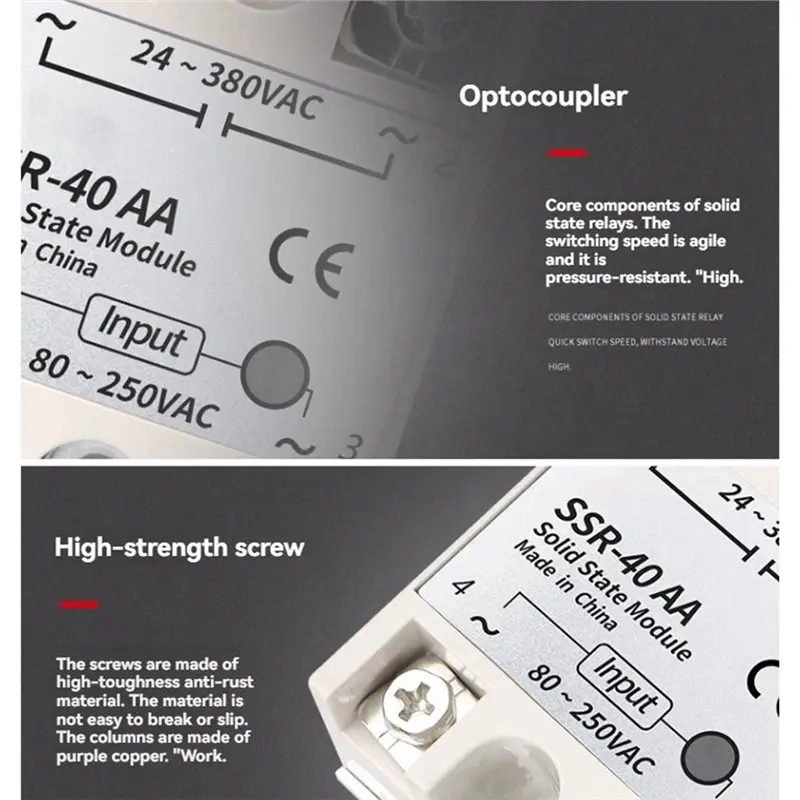 New!SSR-40AA Solid State Relay 40A Single Phase Module 80-250VAC Input 24-380VAC Output For PID Temperature Control