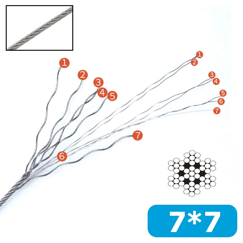 10M Diaeter 1.0-4.0mm 7X7 Structure 304 Stainless Steel Wire Rope Alambre Cable Softer Fishing Lifting Cable Bearing 12-4200KG