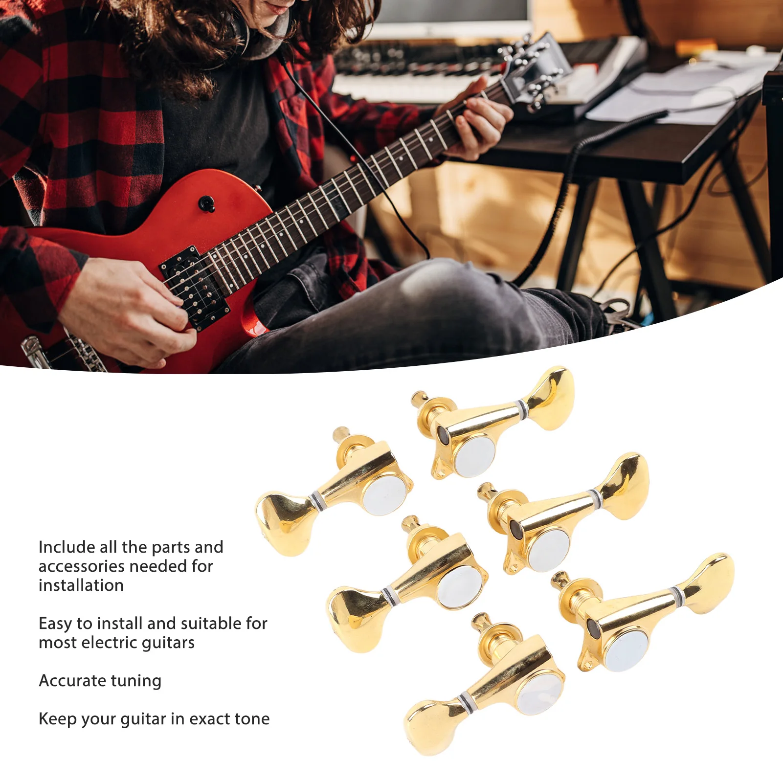 6Pcs Guitar Tuner Pegs Tuning Set 1:18 Gear Ratio Completely Closed Electric Guitars Accessories With Small Tail Handle