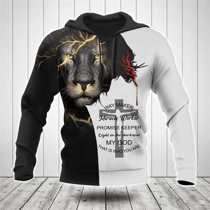 2024 Spring And Autumn New Men\'s Fashion 3D Jesus Madonna Print Hooded Sweatshirt Hoodie Loose Casual Daily Street Top Pullovers