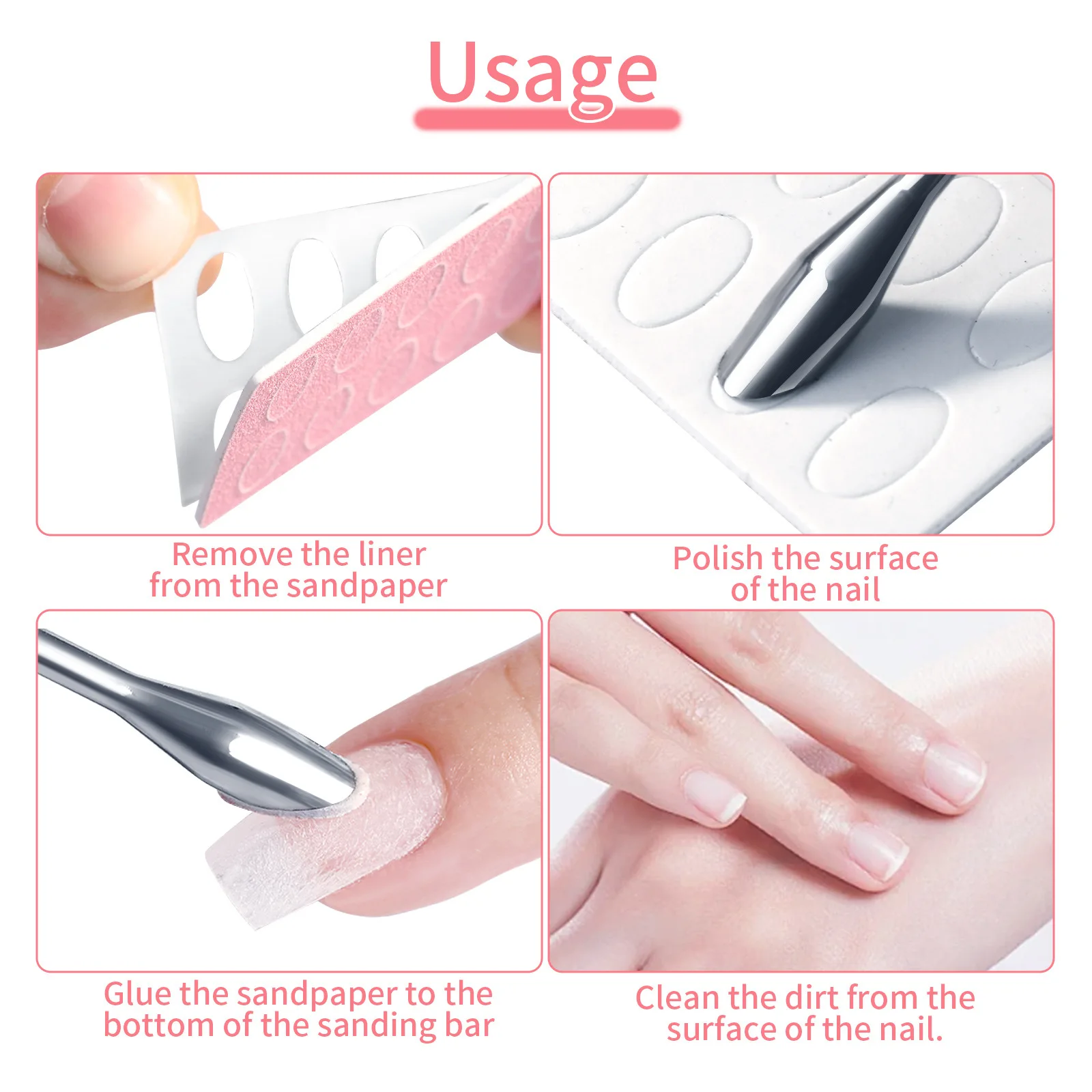 الفولاذ المقاوم للصدأ بشرة الأظافر انتهازي ذاتية اللصق مانيكير إزالة الجلد الميت مانيكير أداة تلميع سطح الأظافر قطعة الرمل