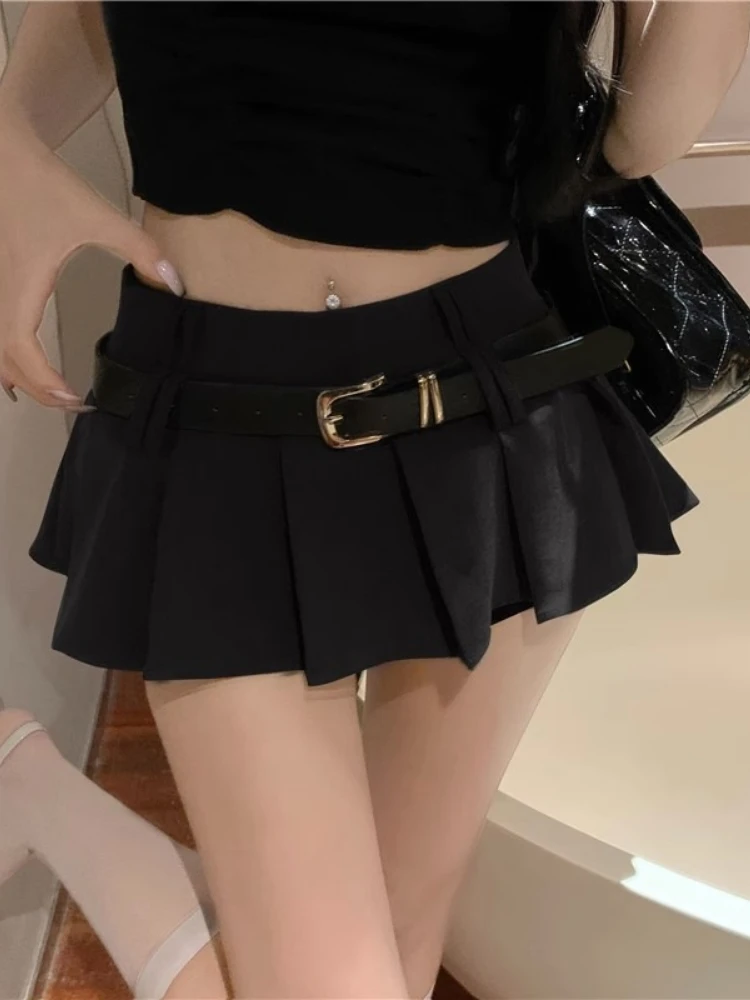 Solid Preppy Style ​pleated Skirts For Women Fashion Summer Jupe 2025 Faldas Mujer De Moda High Waist A-line Belt Mini Y2k Skirt