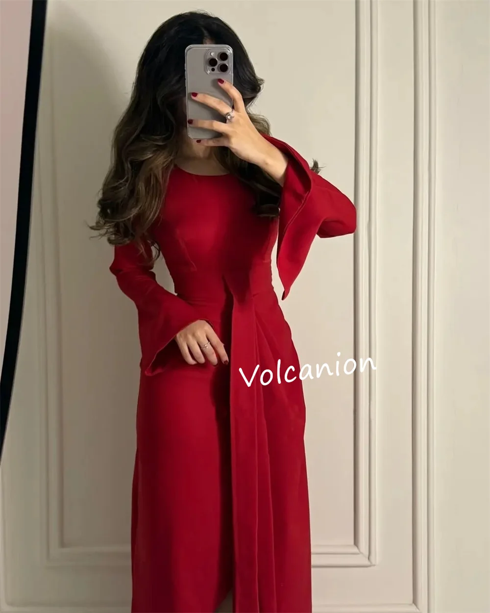 Vestidos midi con cuello redondo y pliegues de Jersey personalizados para ocasiones a medida, tallas simples y elegantes disponibles para fiesta Formal