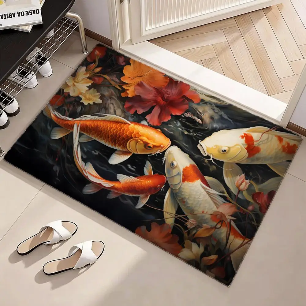 Koi fish that bring you good luck Floor Mat Soft Flannel Non-Slip Door Mat - Thickened Rug for Living Room Home Decor