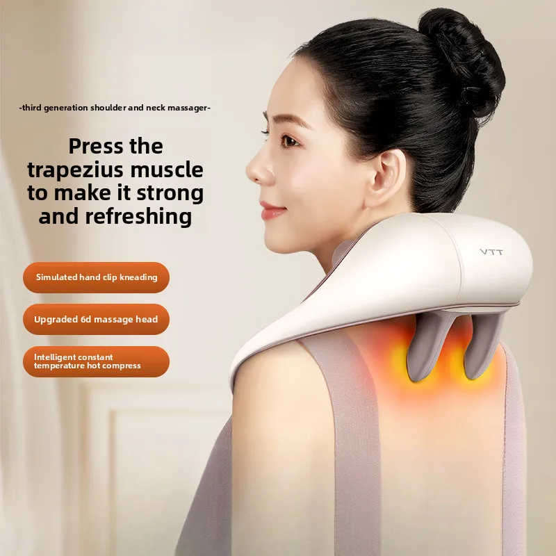 

USB Wireless Electric Shiatsu Kneading Relief Neck Shoulder Massager For Car Travel Neck Back Body Heating Massager