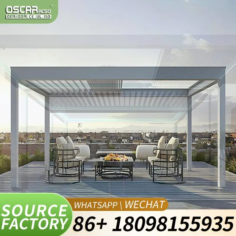 EcoFriendly Heavy Duty Aluminum Pergola with Motorized Blades All Year Outdoor Canopy for Garden BBQ Events pergola