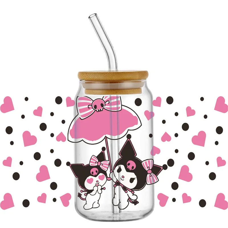 Miniso Cartoon Kuromi and Melody 3D UV DTF Transfers Stickers 16oz Cup Wraps Kitty Printed For DIY Glass Ceramic Metal Leather