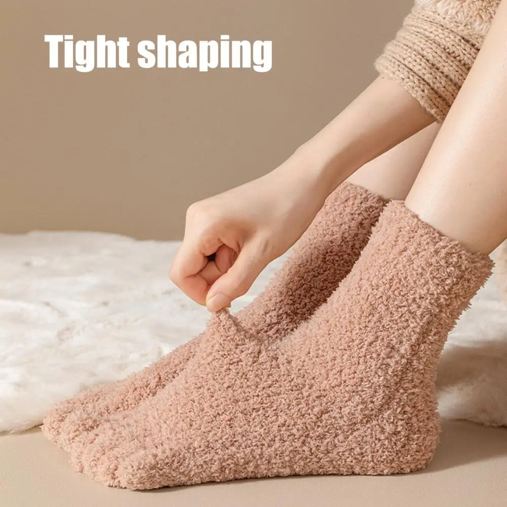 Mid-calf Warm Socks Cozy Coral Fleece Toe Socks for Winter Warm Plush Sleep Socks for Home Non-slip Mid-calf for Adults Children